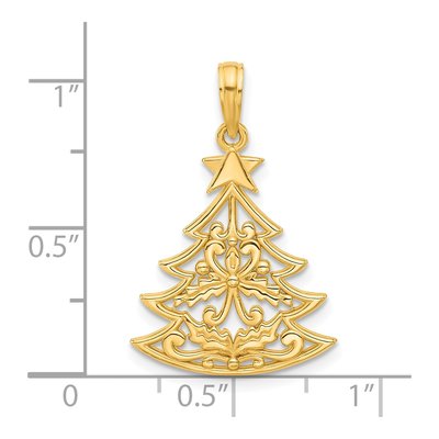 14K Yellow Gold Scrolled Christmas Tree Pendant – view 5
