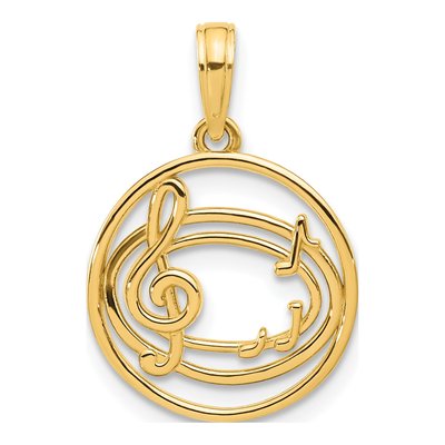 14K Yellow Gold Music Notes Treble Clef Pendant