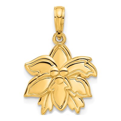 14K Yellow Gold Poinsettia Flower Pendant