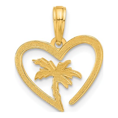 14K Yellow Gold Palm Tree Heart Pendant – view 4