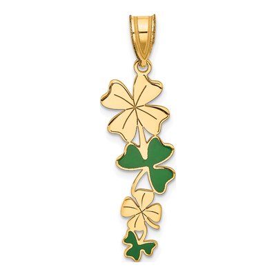14K Yellow Gold Green Enamel Clover Pendant