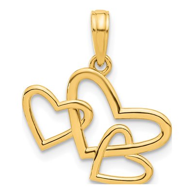 14K Yellow Gold Triple Heart Pendant