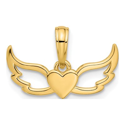 14K Yellow Gold Heart Wings Charm