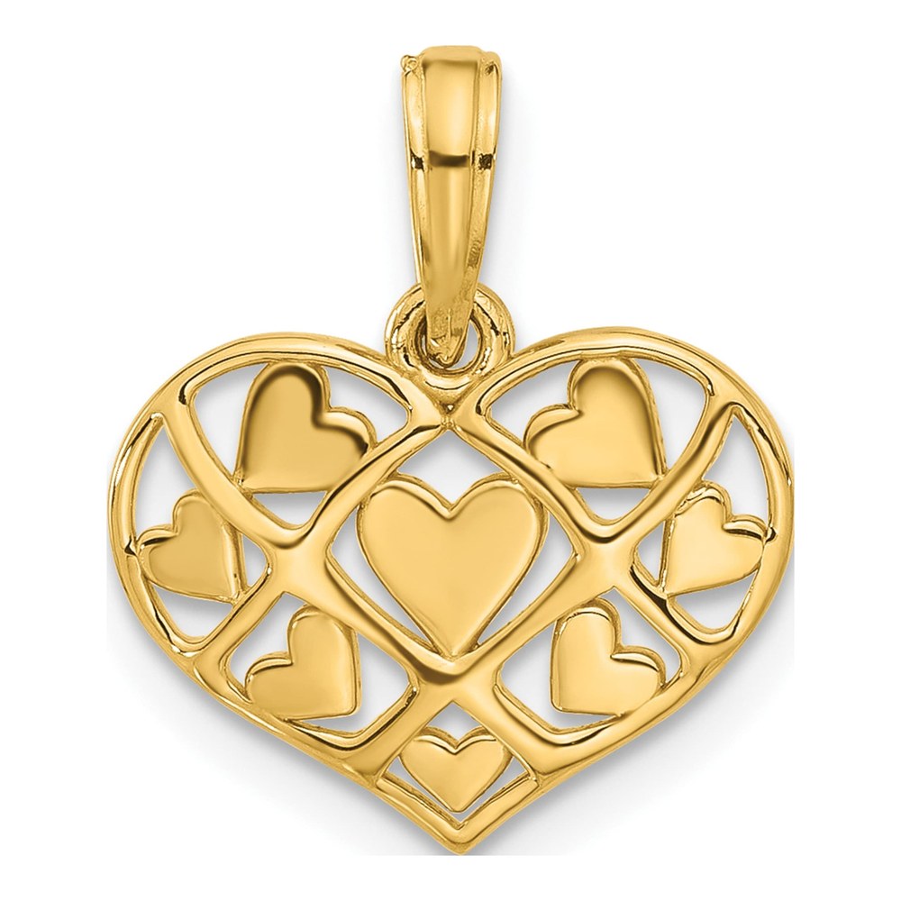 14K Yellow Gold Polished Hearts In Heart Charm