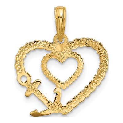 14K Yellow Gold Rope Heart Anchor Pendant – view 4