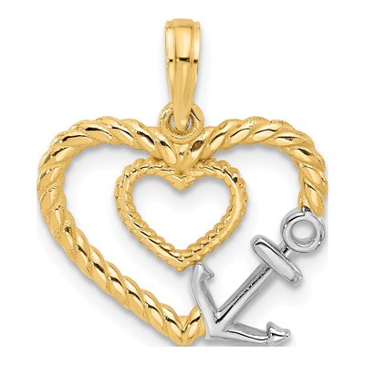 14K Yellow Gold Rope Heart Anchor Pendant