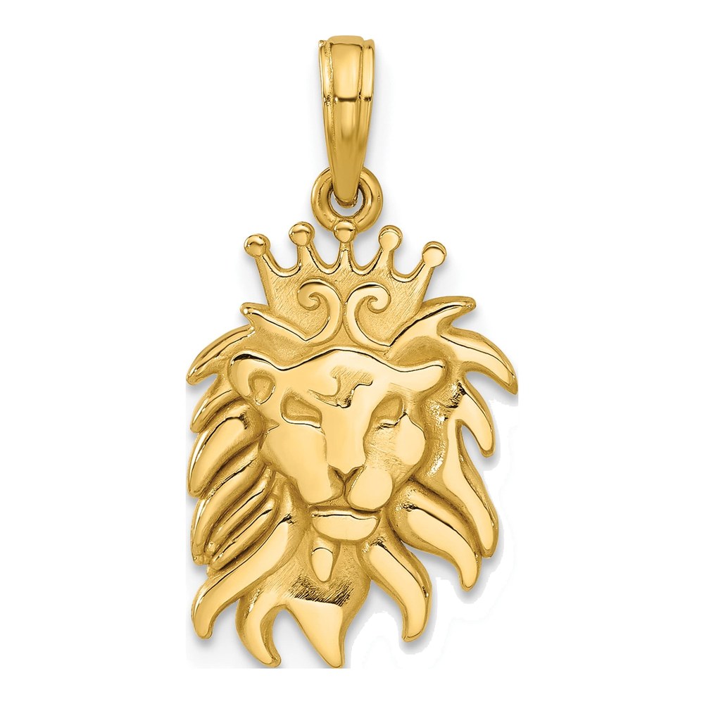 14K Yellow Gold Lion Head Crown Pendant