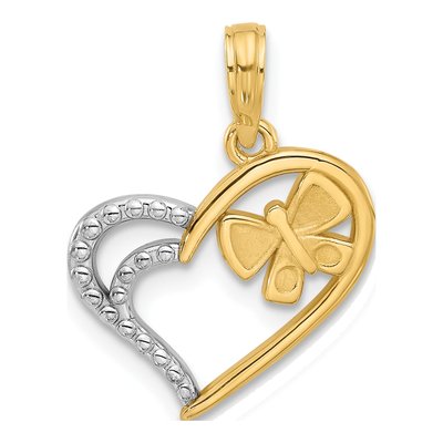14K Yellow & Rhodium With White Fancy Heart And Butterfly Charm