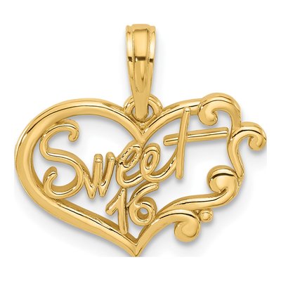 14K Yellow Gold Sweet 16-Heart Pendant