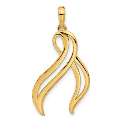 14K Yellow Gold Awareness Ribbon Pendant