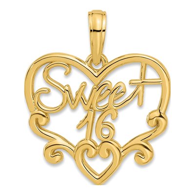 14K Yellow Gold Sweet 16-Heart Charm