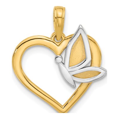 14K Yellow Gold Heart Butterfly Charm