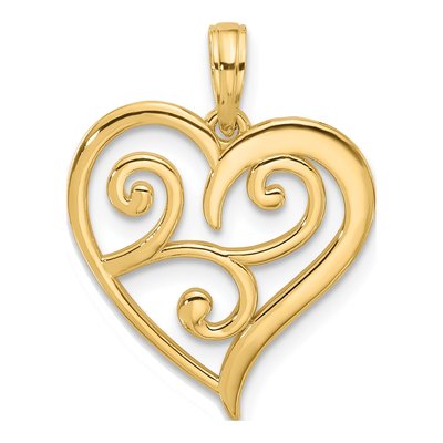 14K Yellow Gold Fancy Swirl Heart Charm