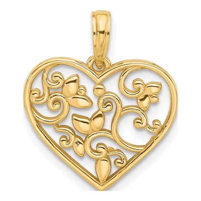 14K Yellow Gold Fancy Heart Charm