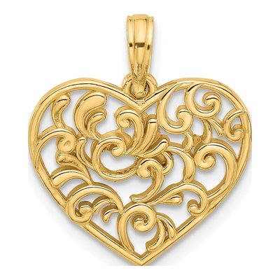 14K Yellow Gold Filigree Heart Pendant