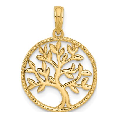 14K Yellow Gold Circle Tree Pendant