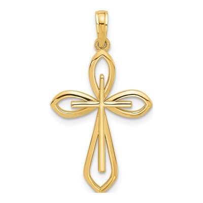 14K Yellow Gold Fancy Two Cross Pendant