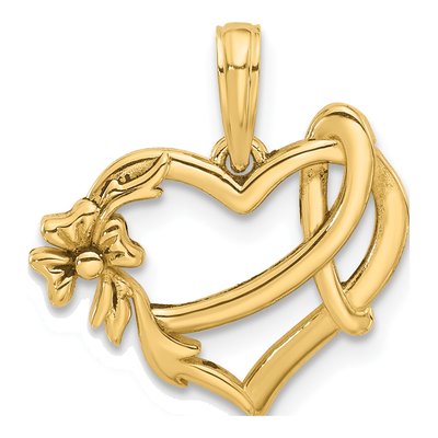 14K Yellow Gold Heart Ribbon Pendant