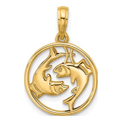 14K Yellow Gold Pisces Zodiac Pendant