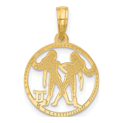 14K Yellow Gold Round Gemini Zodiac Pendant – view 3