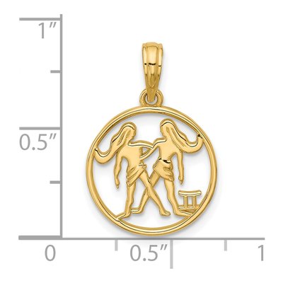 14K Yellow Gold Round Gemini Zodiac Pendant – view 4