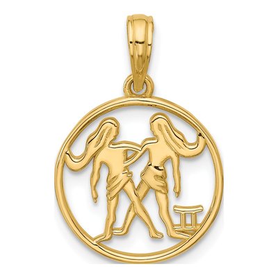 14K Yellow Gold Round Gemini Zodiac Pendant