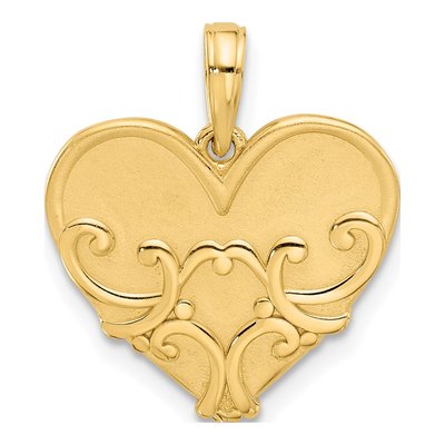 14K Yellow Gold Scrolled Heart Pendant
