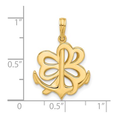 14K Yellow Gold Anchor Clover Pendant – view 3