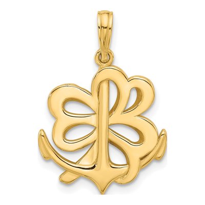 14K Yellow Gold Anchor Clover Pendant