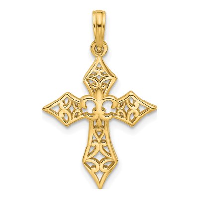 14K Yellow Gold Fancy Cross Fleur-De-Lis Charm