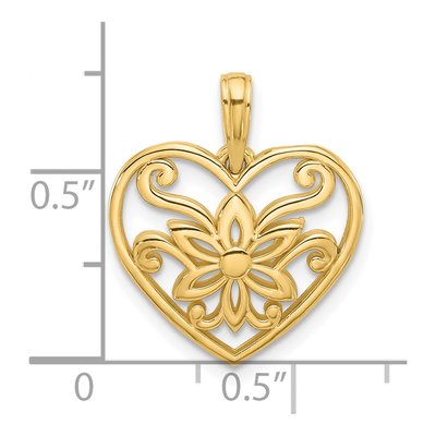 14K Yellow Gold Flower Heart Pendant – view 4
