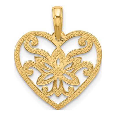 14K Yellow Gold Flower Heart Pendant – view 5