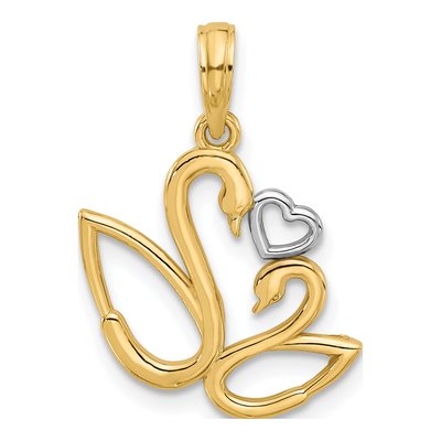 14K Yellow Gold Heart Swans Charm