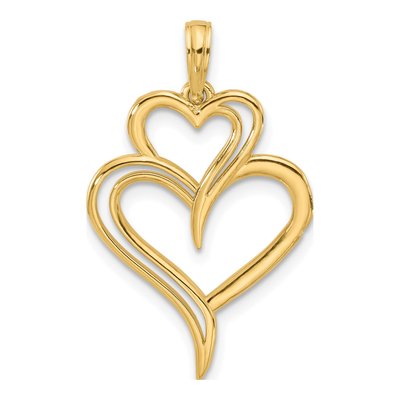 14K Yellow Gold Fancy Two Heart Pendant