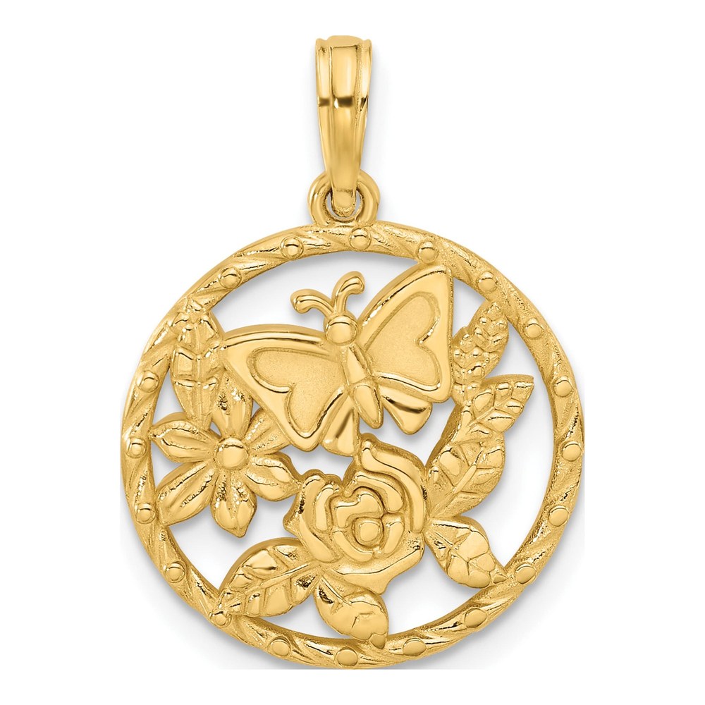 14K Yellow Gold Butterfly & Flowers Charm