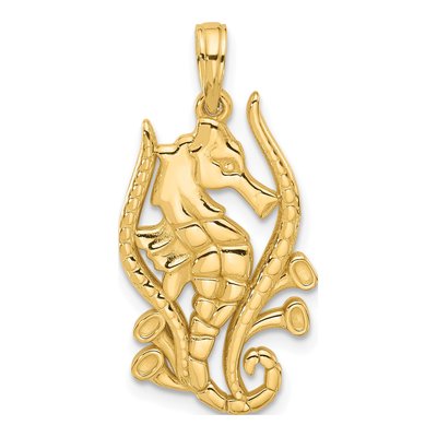 14K Yellow Gold Seahorse Kelp Pendant