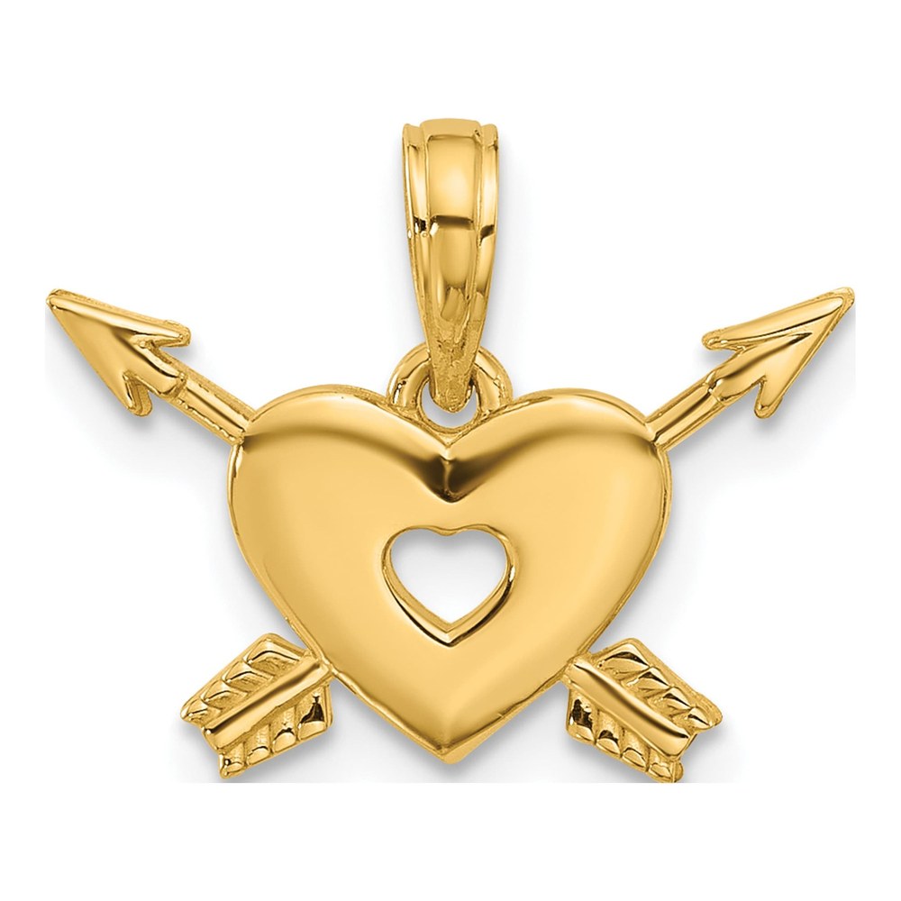 14K Yellow Gold Heart Arrows Pendant