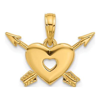 14K Yellow Gold Heart Arrows Pendant