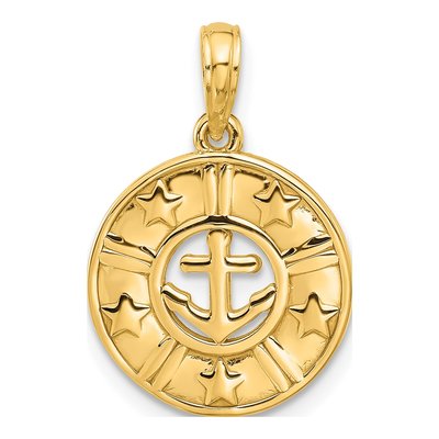 14K Yellow Gold Anchor Stars Pendant