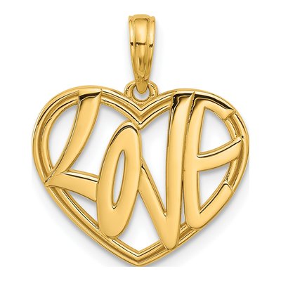 14K Yellow Gold LOVE Heart Pendant