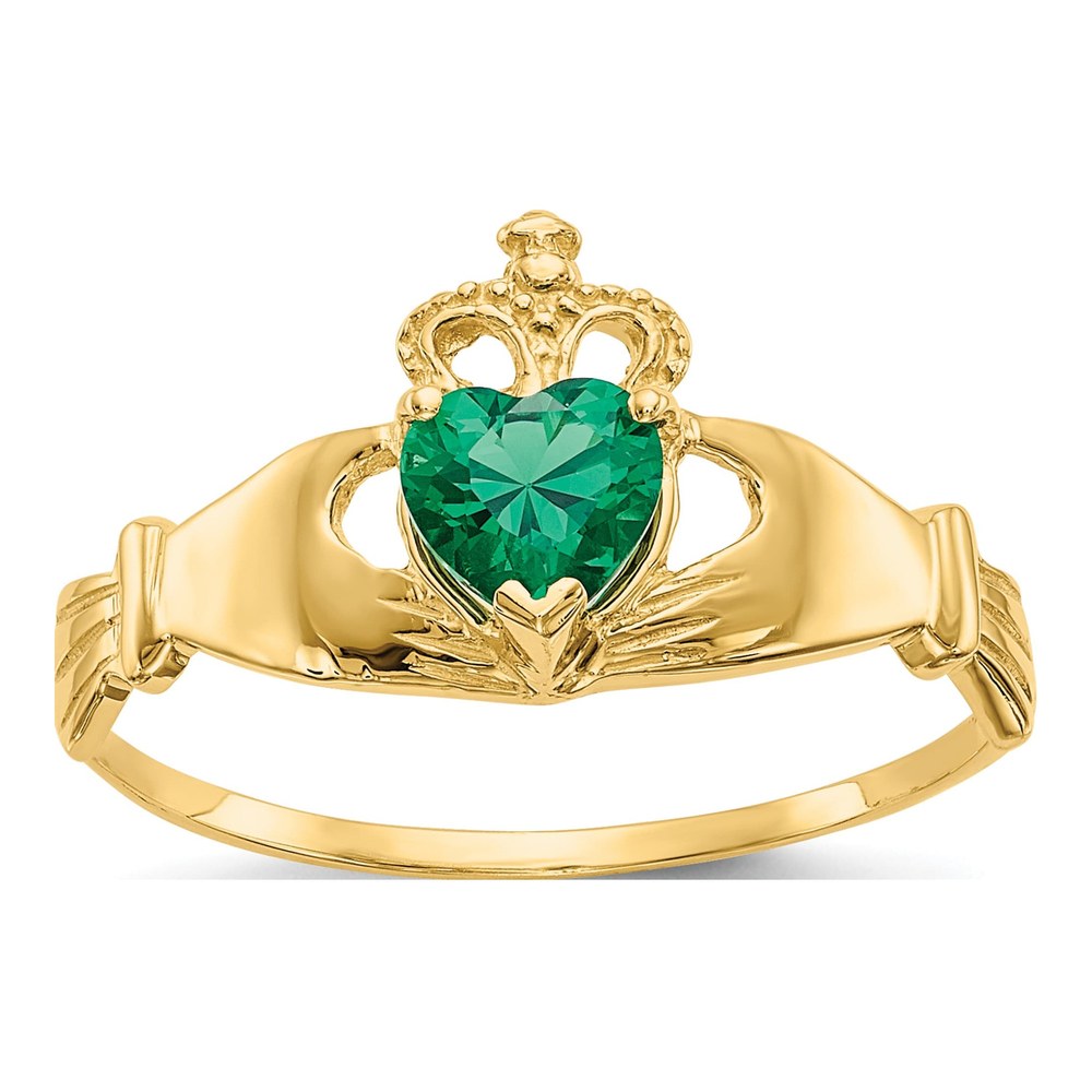 14K Yellow Gold CZ Claddagh Ring