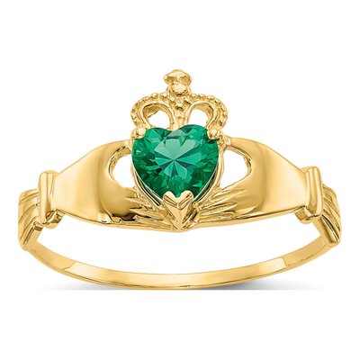 14K Yellow Gold CZ Claddagh Ring