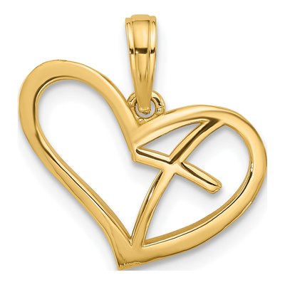 14K Yellow Gold Cross Heart Pendant