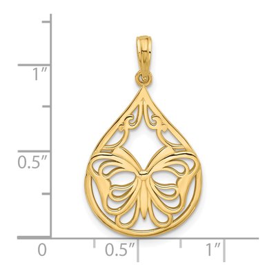 14K Yellow Gold Butterfly Teardrop Pendant – view 3