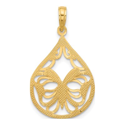 14K Yellow Gold Butterfly Teardrop Pendant – view 4