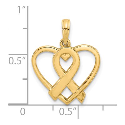 14K Yellow Gold Awareness Ribbon Heart Charm – view 3