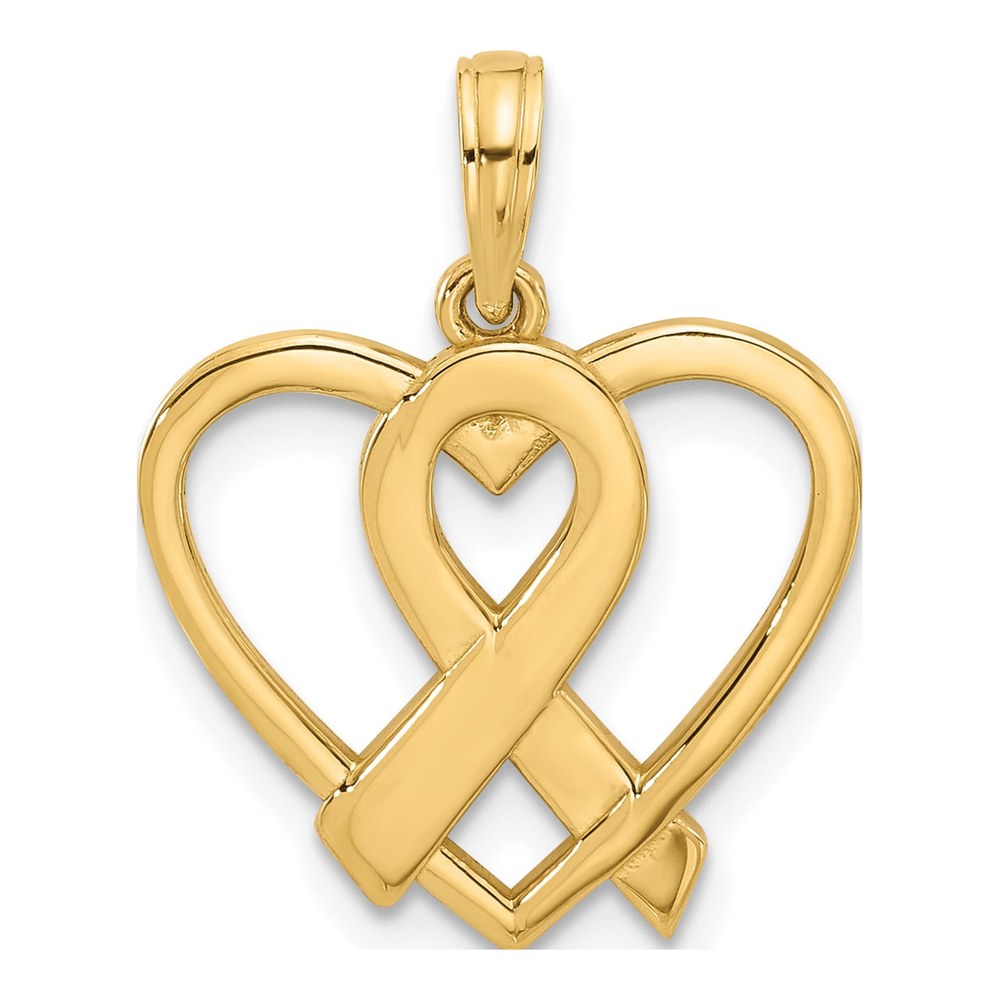14K Yellow Gold Awareness Ribbon & Heart Charm