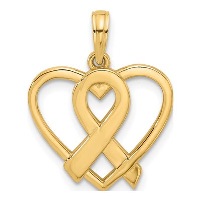 14K Yellow Gold Awareness Ribbon Heart Charm