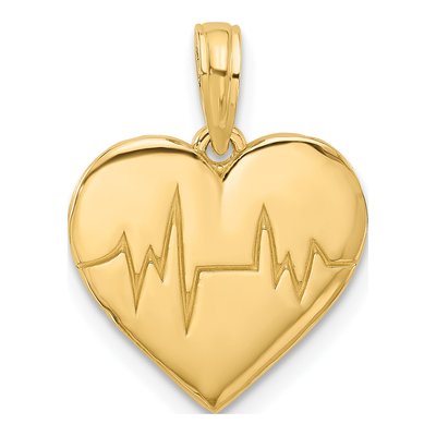 14K Yellow Gold EKG Heartbeat Pendant