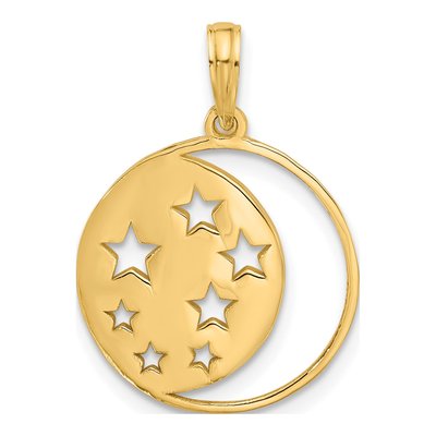 14K Yellow Gold Moon Stars Charm